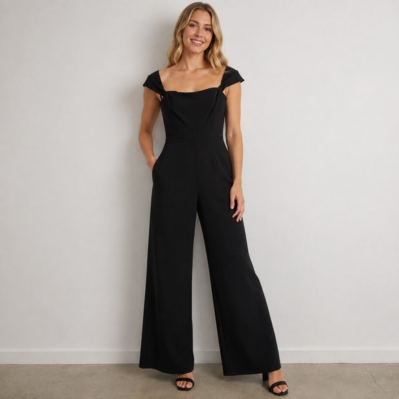 ANTONIO MELANI Pants - Antonio Melani Women's 2 Black Off Shoulder Wide Leg Jumpsuit Formal
